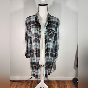 Rafaella size Large Button down lightweight plaid blouse top